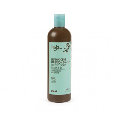 Shampooing 2 en 1 nettoyant et démêlant au savon d'Alep pour cheveux gras - 500 ml - Najel Shampooing 2 en 1 nettoyant et démêlant au savon d'Alep pour cheveux gras - 500 ml - Najel